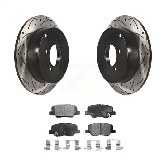 [Arrière] Kit de disque (percé rainuré revêtu) et plaquette (céramique) de frein pour 2013 Mitsubishi Outlander 3.0L KDT-100513 par Transit Auto