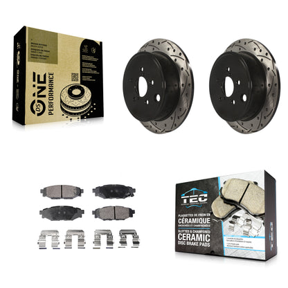 [Arrière] Kit de disque (percé rainuré revêtu) et plaquette (céramique) de frein pour Subaru Outback Impreza Forester Legacy Scion FR-S BRZ WRX KDT-100516