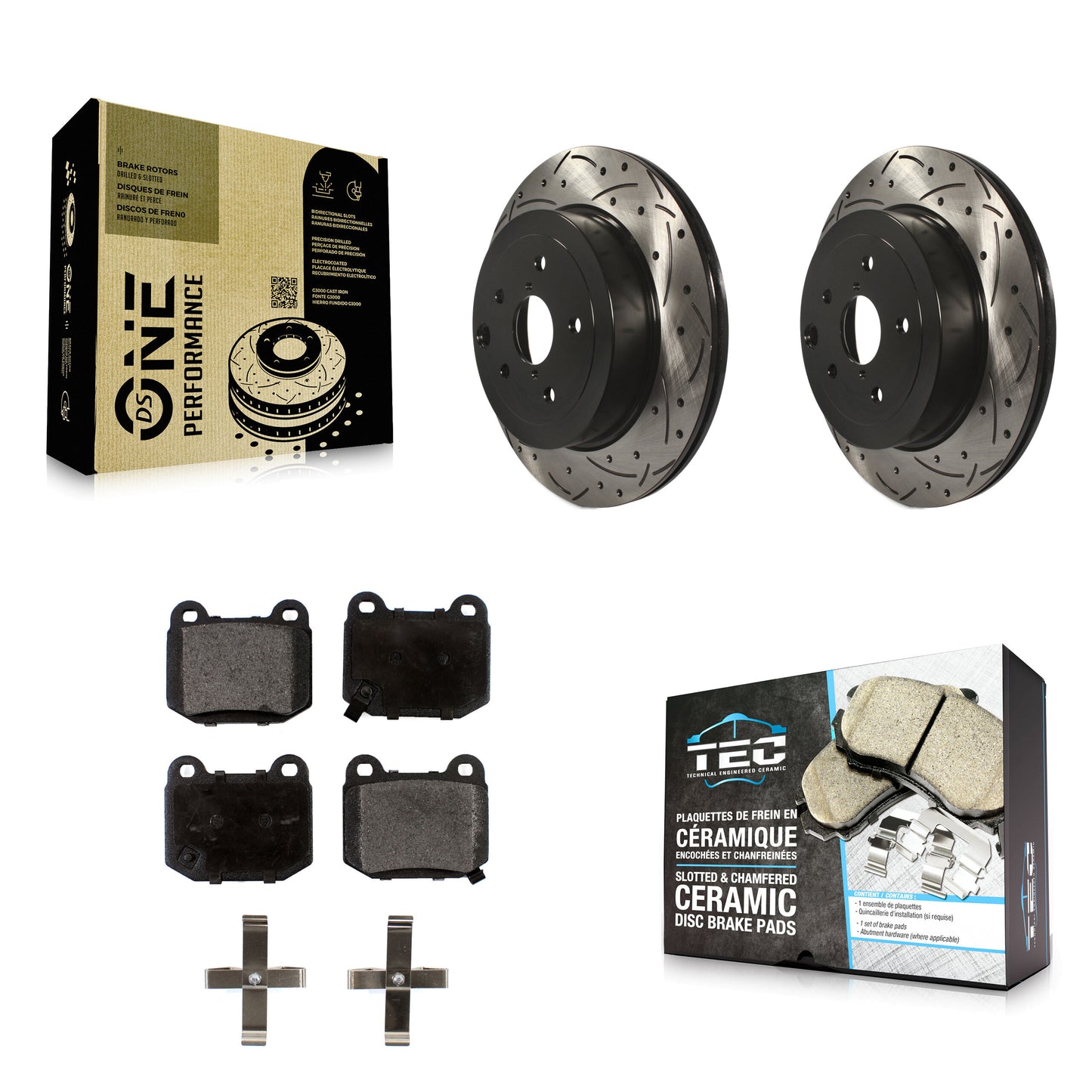 [Arrière] Kit de disque (percé rainuré revêtu) et plaquette (céramique) de frein pour Subaru Impreza WRX STI KDT-100519