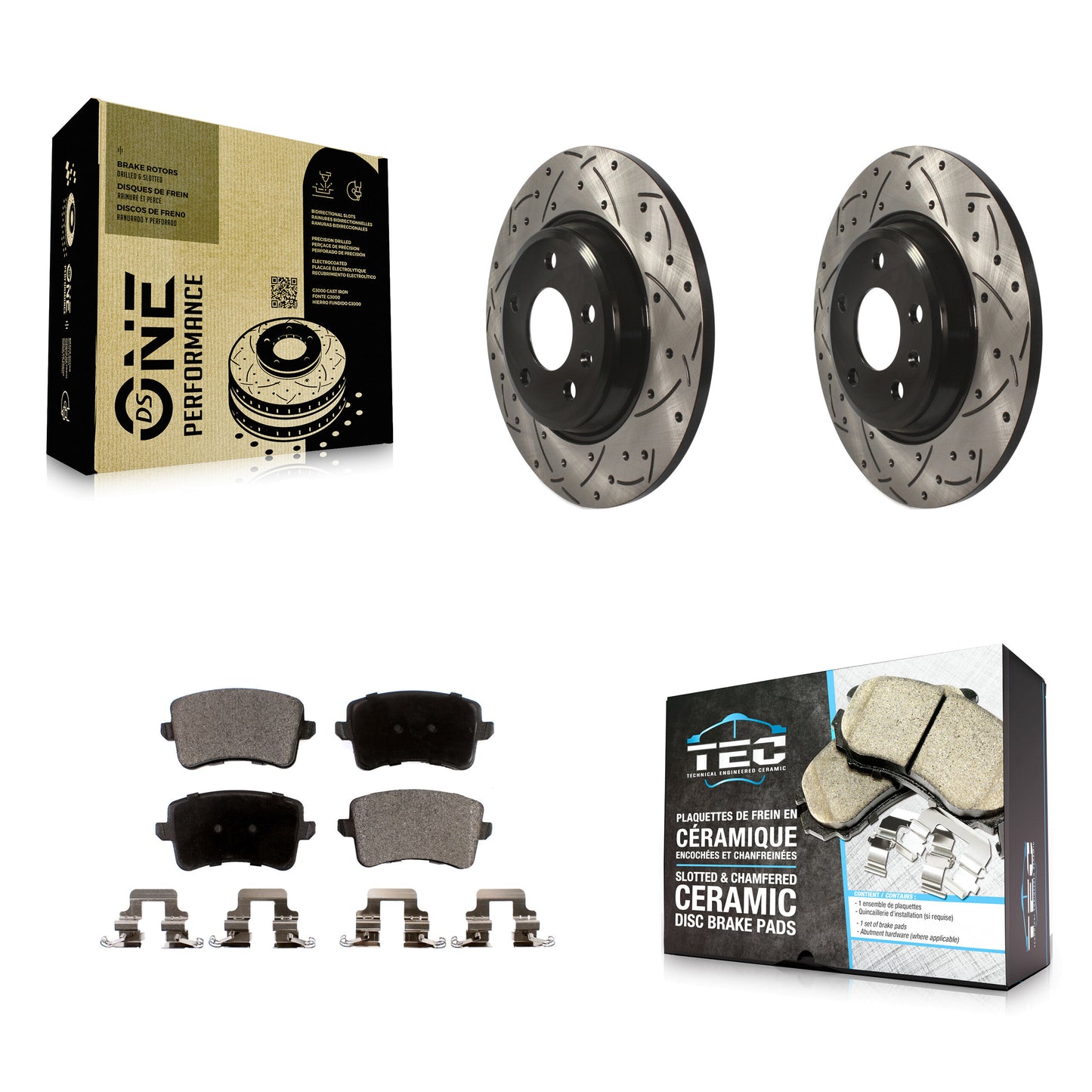 [Arrière] Kit de disque (percé rainuré revêtu) et plaquette (céramique) de frein pour Audi Q5 A4 Quattro A5 allroad S5 KDT-100520