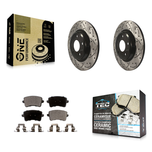 [Arrière] Kit de disque (percé rainuré revêtu) et plaquette (céramique) de frein pour Audi Q5 A4 Quattro A5 allroad S5 KDT-100520