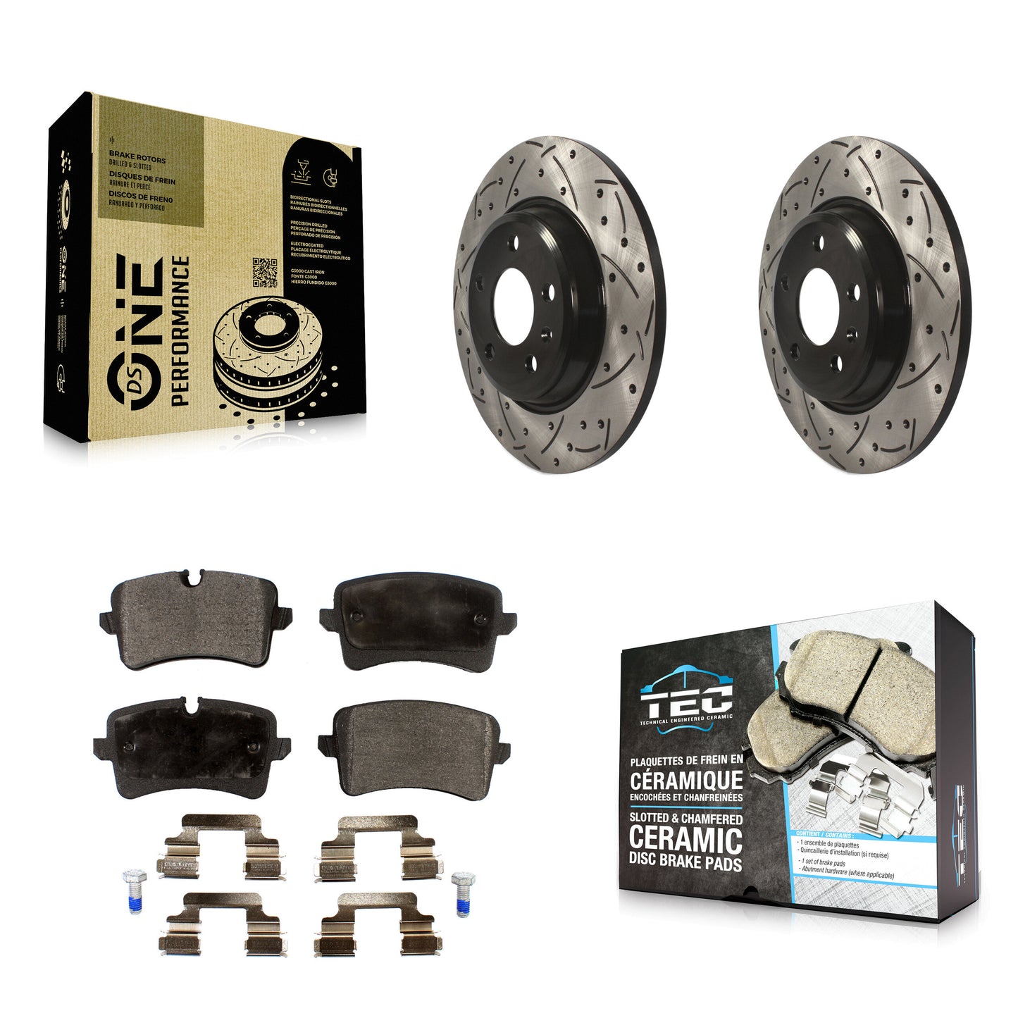 [Arrière] Kit de disque (percé rainuré revêtu) et plaquette (céramique) de frein pour Audi A7 Quattro A6 KDT-100521