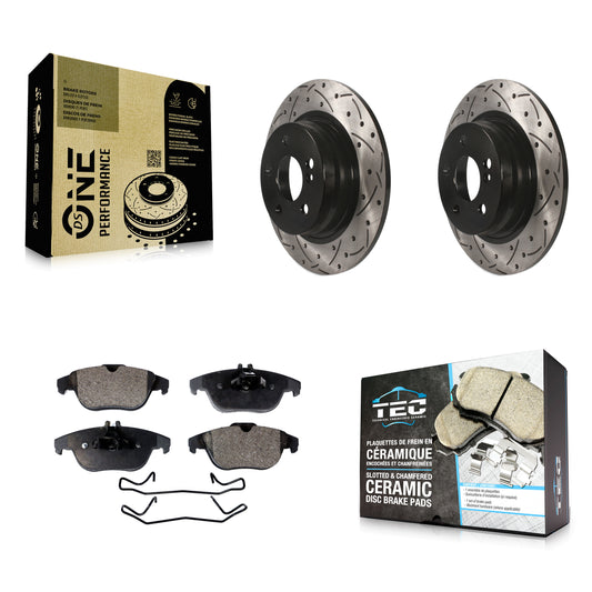 [Arrière] Kit de disque (percé rainuré revêtu) et plaquette (céramique) de frein pour Mercedes-Benz C300 C250 C230 KDT-100522