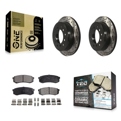 [Arrière] Kit de disque (percé rainuré revêtu) et plaquette (céramique) de frein pour Toyota 4Runner Lexus GX460 FJ Cruiser KDT-100527