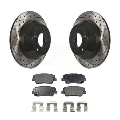 [Arrière] Kit de disque (percé rainuré revêtu) et plaquette (céramique) de frein pour Kia Sorento Hyundai Santa Fe Sport XL KDT-100528 par Transit Auto