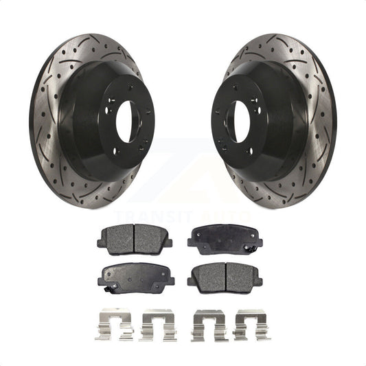 [Arrière] Kit de disque (percé rainuré revêtu) et plaquette (céramique) de frein pour Kia Sorento Hyundai Santa Fe Sport XL KDT-100528 par Transit Auto