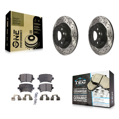 [Arrière] Kit de disque (percé rainuré revêtu) et plaquette (céramique) de frein pour Volkswagen Tiguan CC Jetta Audi Passat GTI A3 Eos Q3 Limited Quattro KDT-100530