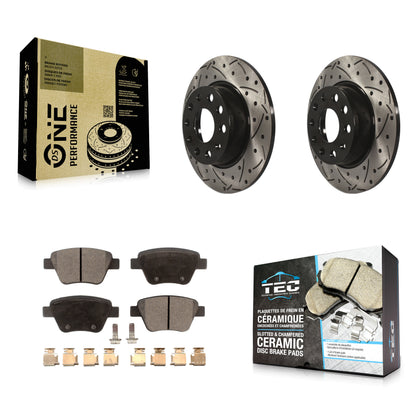[Arrière] Kit de disque (percé rainuré revêtu) et plaquette (céramique) de frein pour Volkswagen Jetta Passat Beetle Golf GTI Eos Audi A3 Quattro KDT-100532