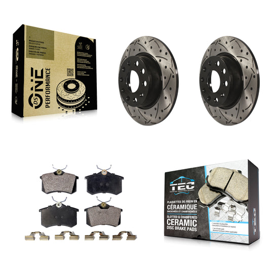 [Arrière] Kit de disque (percé rainuré revêtu) et plaquette (céramique) de frein pour Volkswagen Beetle Golf avec 272mm Diameter Rotor KDT-100533