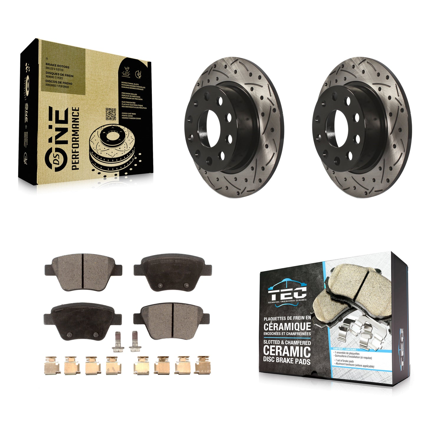 [Arrière] Kit de disque (percé rainuré revêtu) et plaquette (céramique) de frein pour Volkswagen Beetle GTI Eos avec 253mm Diameter Rotor KDT-100534