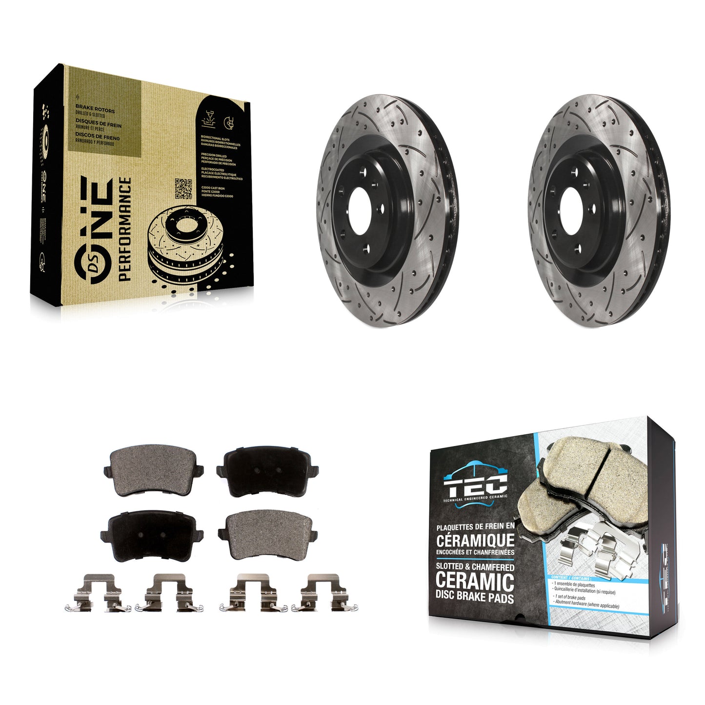 [Arrière] Kit de disque (percé rainuré revêtu) et plaquette (céramique) de frein pour Audi Q5 A5 SQ5 Quattro S5 A4 KDT-100537