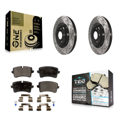 [Arrière] Kit de disque (percé rainuré revêtu) et plaquette (céramique) de frein pour Audi A6 Quattro A7 A8 Porsche Macan KDT-100538