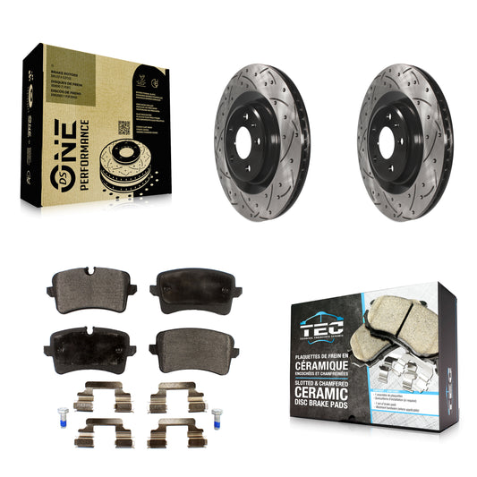 [Arrière] Kit de disque (percé rainuré revêtu) et plaquette (céramique) de frein pour Audi A6 Quattro A7 A8 Porsche Macan KDT-100538