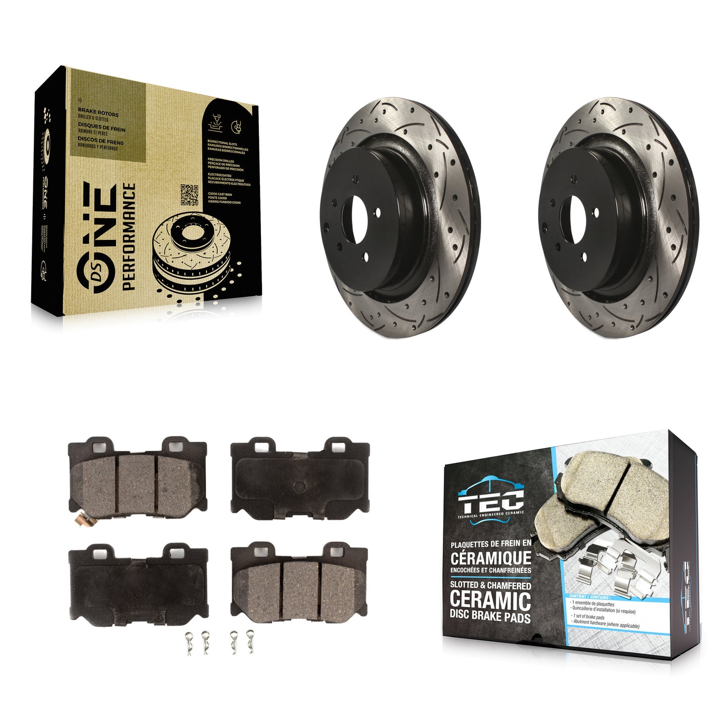 [Arrière] Kit de disque (percé rainuré revêtu) et plaquette (céramique) de frein pour INFINITI Q50 M37 Q60 Q70 Q70L QX70 M56 FX50 KDT-100542
