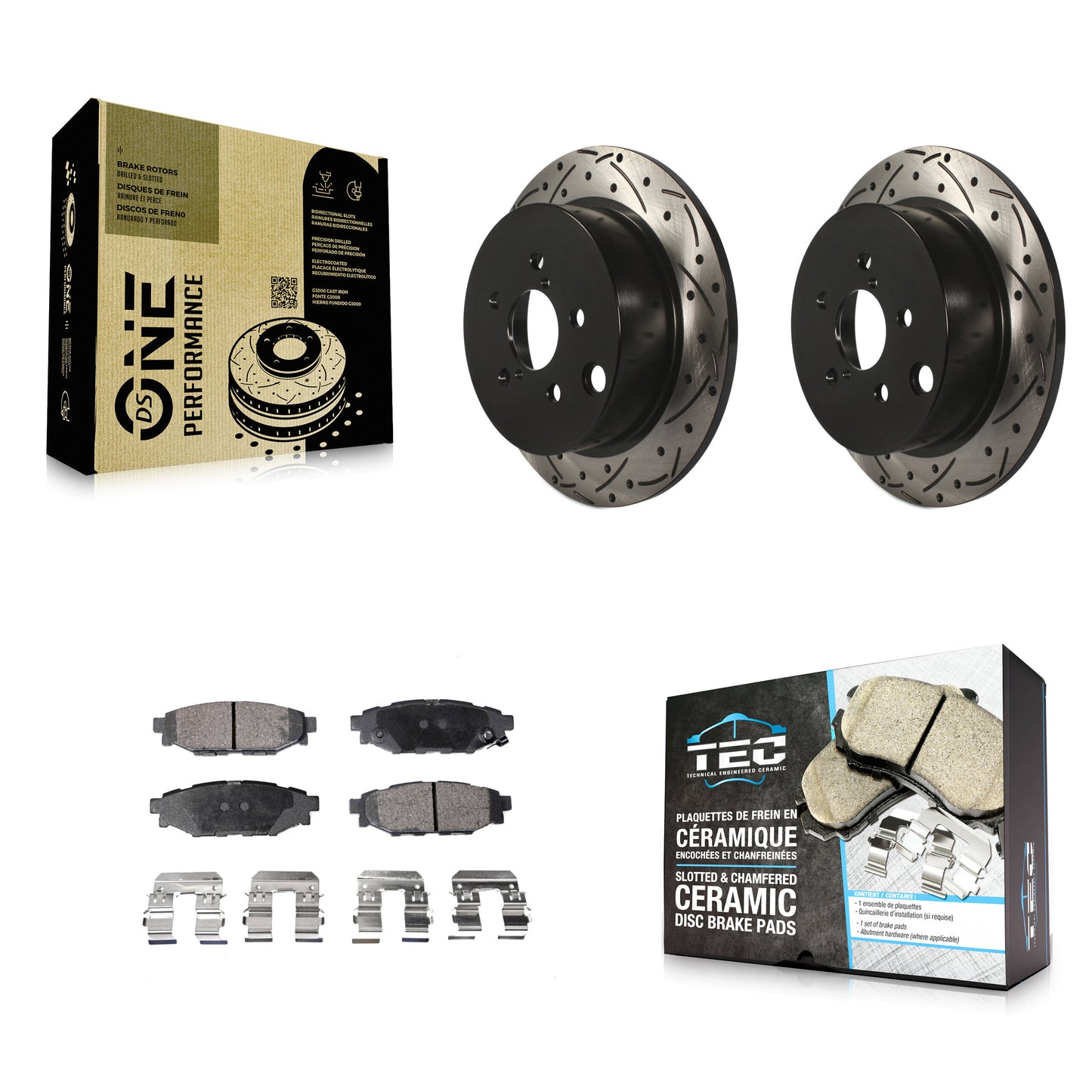 [Arrière] Kit de disque (percé rainuré revêtu) et plaquette (céramique) de frein pour Subaru Forester Impreza Crosstrek XV KDT-100547