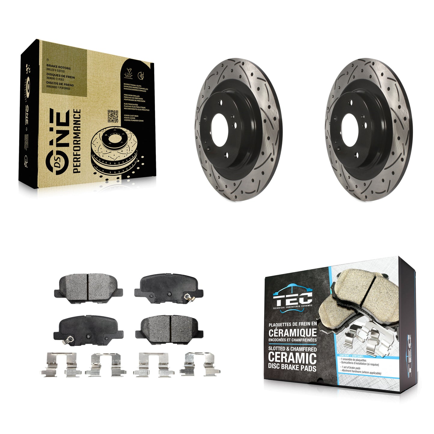 [Arrière] Kit de disque (percé rainuré revêtu) et plaquette (céramique) de frein pour Mitsubishi Outlander Sport PHEV RVR KDT-100552
