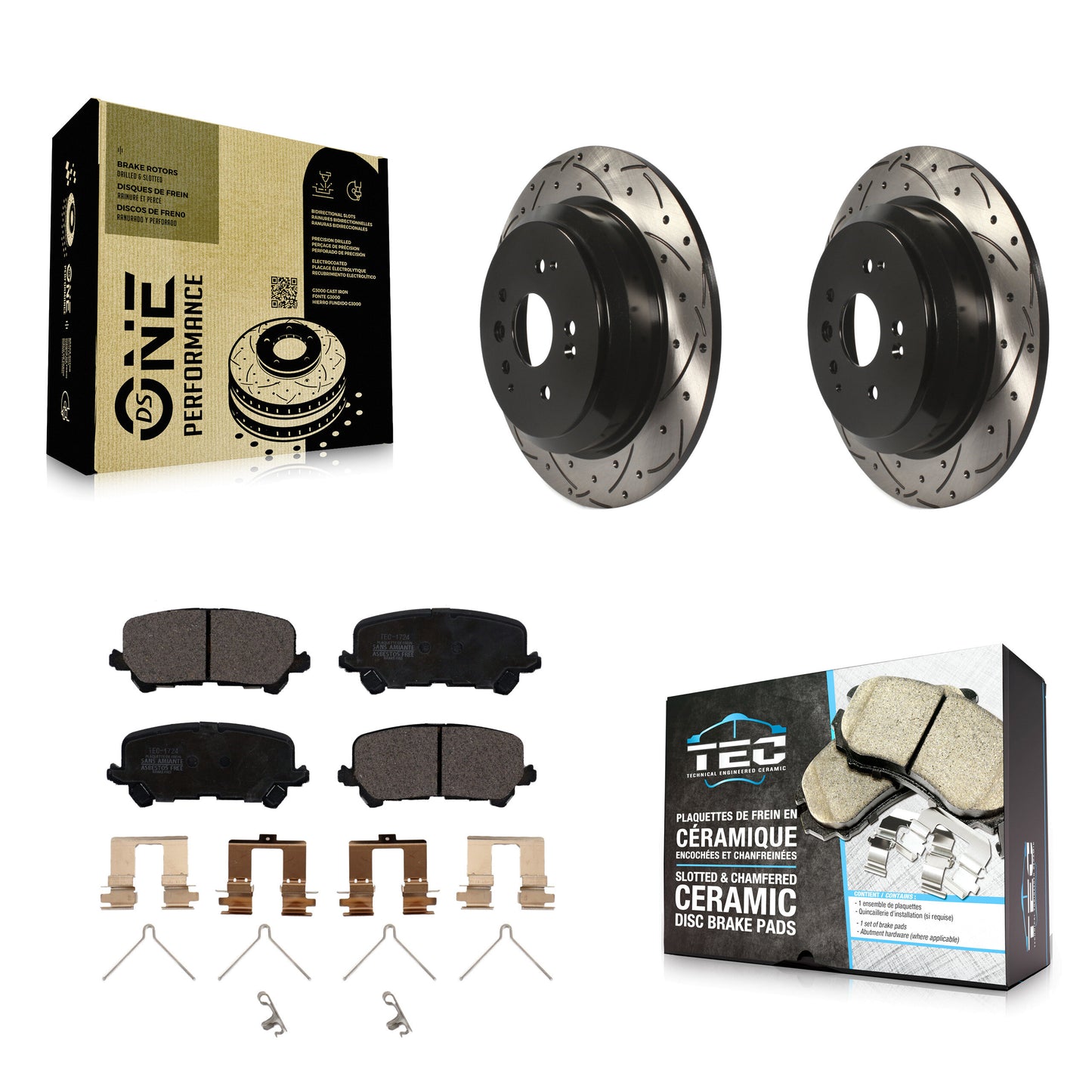 [Arrière] Kit de disque (percé rainuré revêtu) et plaquette (céramique) de frein pour 2014-2016 Acura MDX KDT-100553