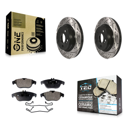 [Arrière] Kit de disque (percé rainuré revêtu) et plaquette (céramique) de frein pour Mercedes-Benz E350 C250 C300 C350 E550 KDT-100554