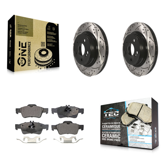 [Arrière] Kit de disque (percé rainuré revêtu) et plaquette (céramique) de frein pour Mercedes-Benz E550 avec 300mm Diameter Rotor KDT-100555