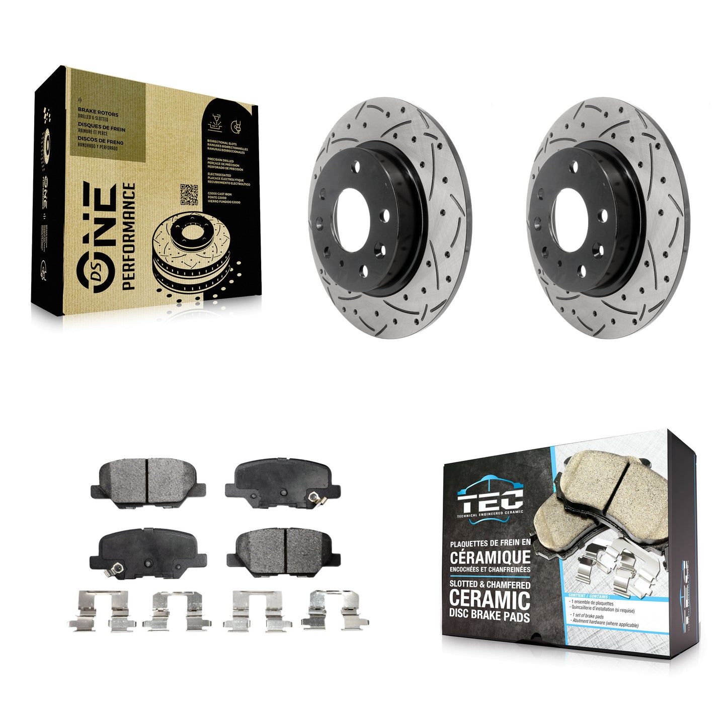 [Arrière] Kit de disque (percé rainuré revêtu) et plaquette (céramique) de frein pour Mazda 3 Sport KDT-100559