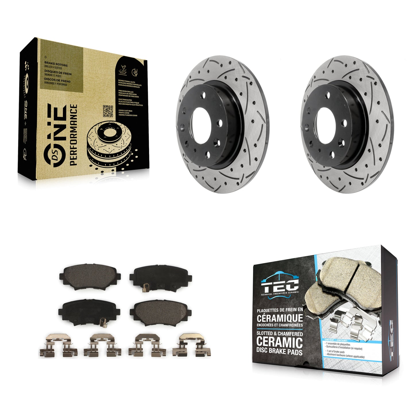 [Arrière] Kit de disque (percé rainuré revêtu) et plaquette (céramique) de frein pour Mazda 3 Sport KDT-100560