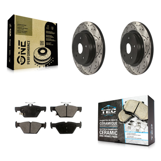[Arrière] Kit de disque (percé rainuré revêtu) et plaquette (céramique) de frein pour Subaru Outback Legacy WRX KDT-100561