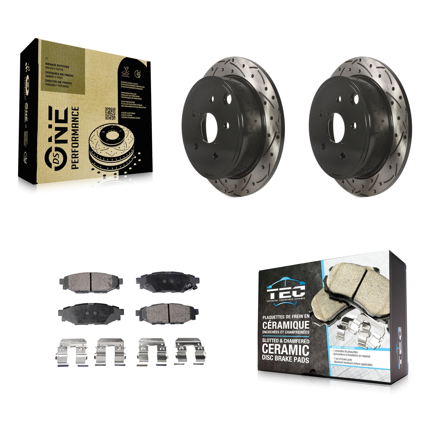 [Arrière] Kit de disque (percé rainuré revêtu) et plaquette (céramique) de frein pour Subaru WRX KDT-100563