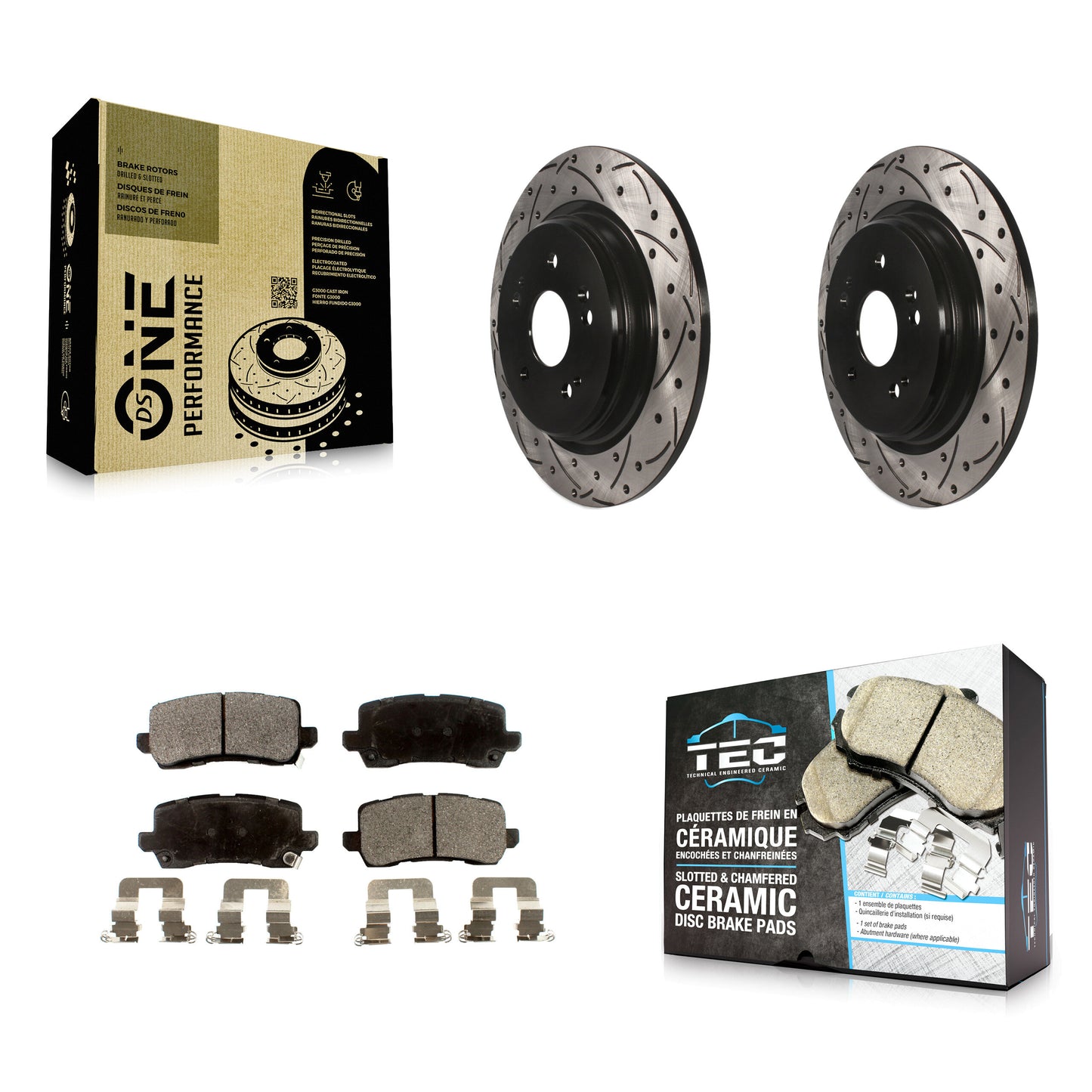 [Arrière] Kit de disque (percé rainuré revêtu) et plaquette (céramique) de frein pour 2015-2020 Acura TLX KDT-100564