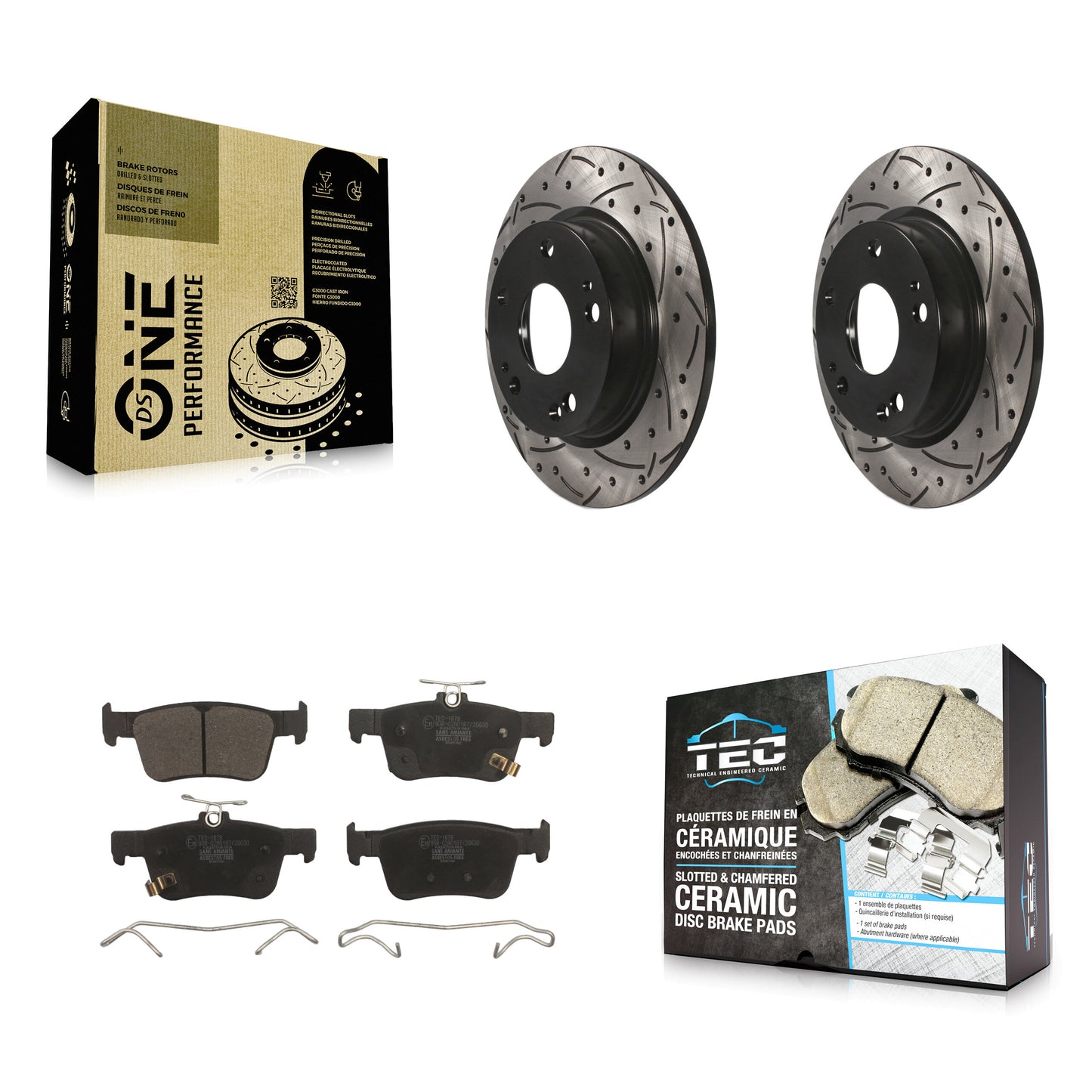 [Arrière] Kit de disque (percé rainuré revêtu) et plaquette (céramique) de frein pour Honda Civic KDT-100566