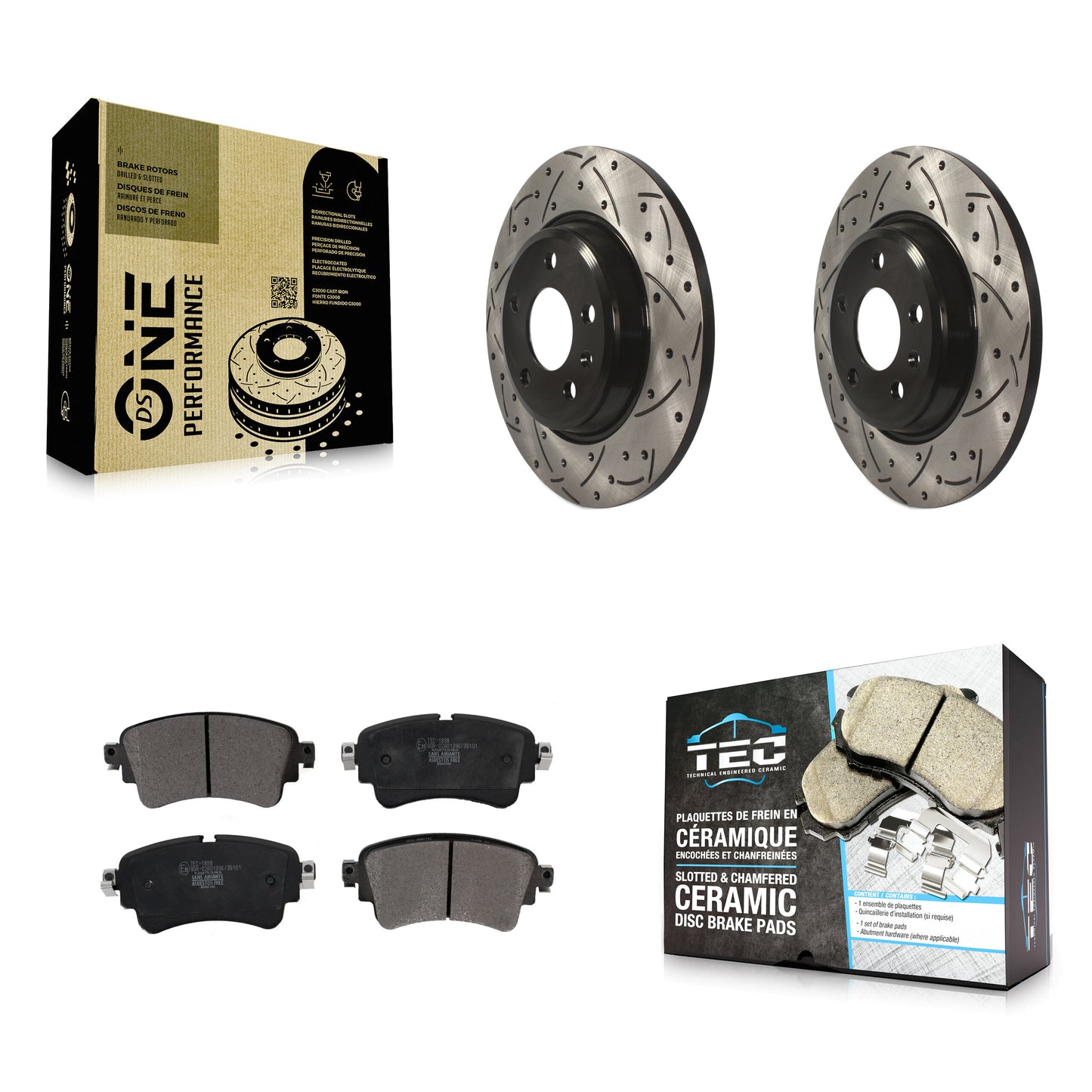 [Arrière] Kit de disque (percé rainuré revêtu) et plaquette (céramique) de frein pour Audi A4 Quattro KDT-100574