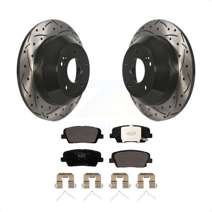 [Arrière] Kit de disque (percé rainuré revêtu) et plaquette (céramique) de frein pour Kia Sorento Hyundai Santa Fe Sport XL KDT-100575 par Transit Auto