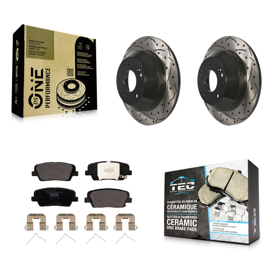 [Arrière] Kit de disque (percé rainuré revêtu) et plaquette (céramique) de frein pour Kia Sorento Hyundai Santa Fe Sport XL KDT-100575