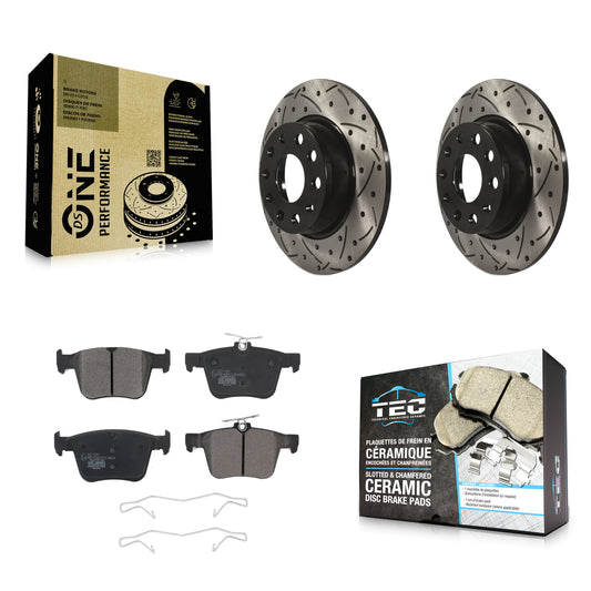 [Arrière] Kit de disque (percé rainuré revêtu) et plaquette (céramique) de frein pour Audi A3 Quattro Volkswagen e-Golf Sportback e-tron Taos KDT-100576