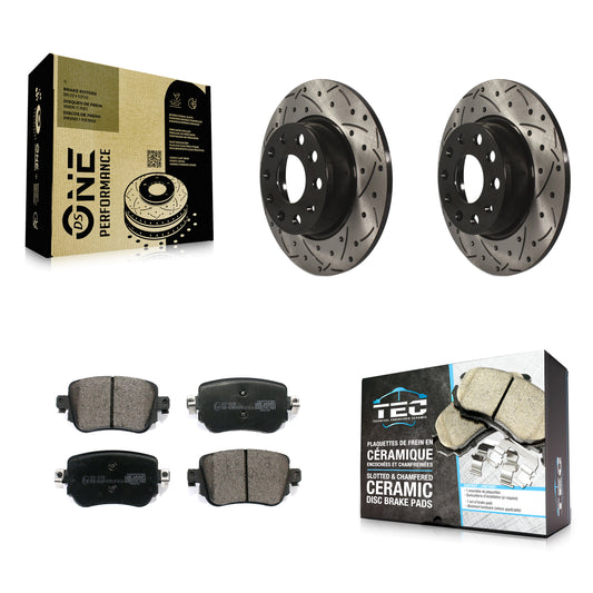 [Arrière] Kit de disque (percé rainuré revêtu) et plaquette (céramique) de frein pour Volkswagen Passat GTI Golf SportWagen Alltrack KDT-100577