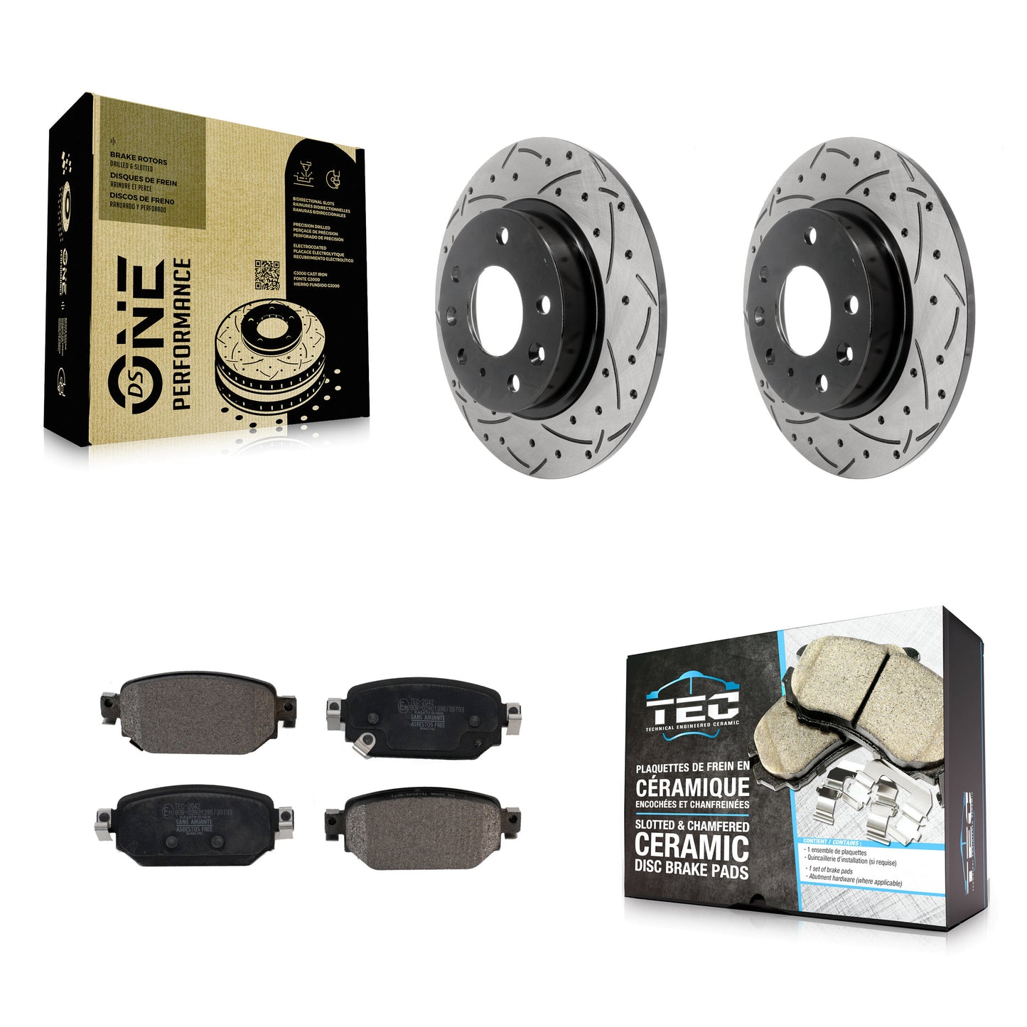 [Arrière] Kit de disque (percé rainuré revêtu) et plaquette (céramique) de frein pour Mazda 3 CX-3 Sport KDT-100581