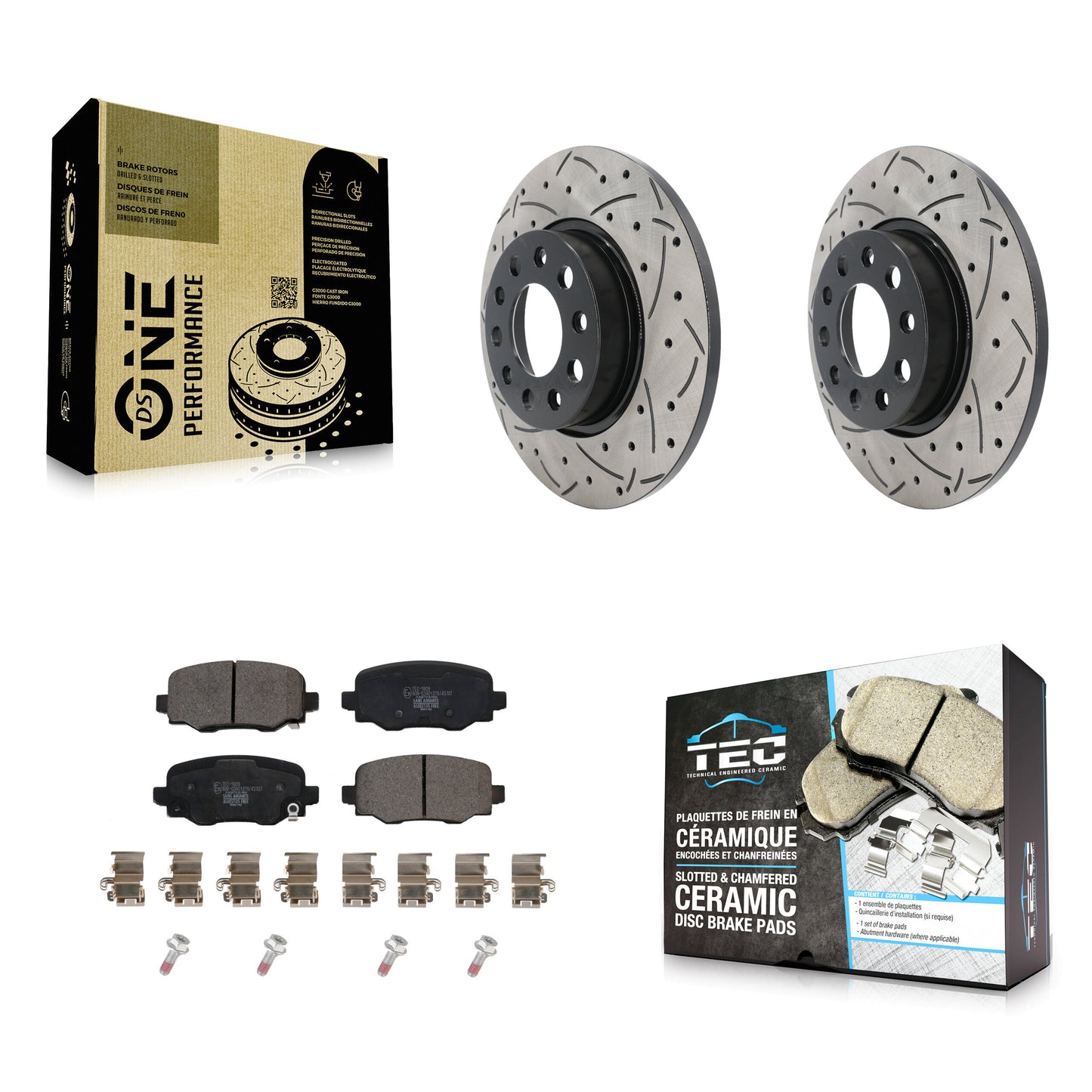 [Arrière] Kit de disque (percé rainuré revêtu) et plaquette (céramique) de frein pour Jeep Renegade Fiat 500X KDT-100582