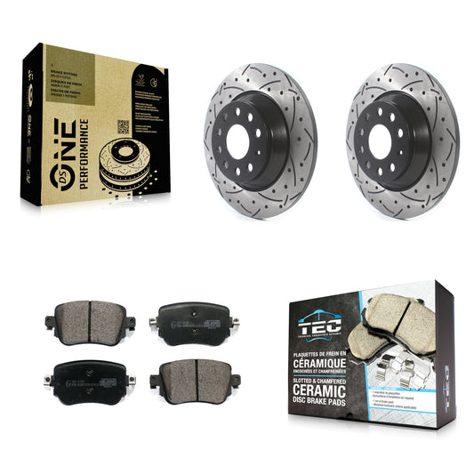 [Arrière] Kit de disque (percé rainuré revêtu) et plaquette (céramique) de frein pour 2016-2018 Audi Q3 Quattro KDT-100584