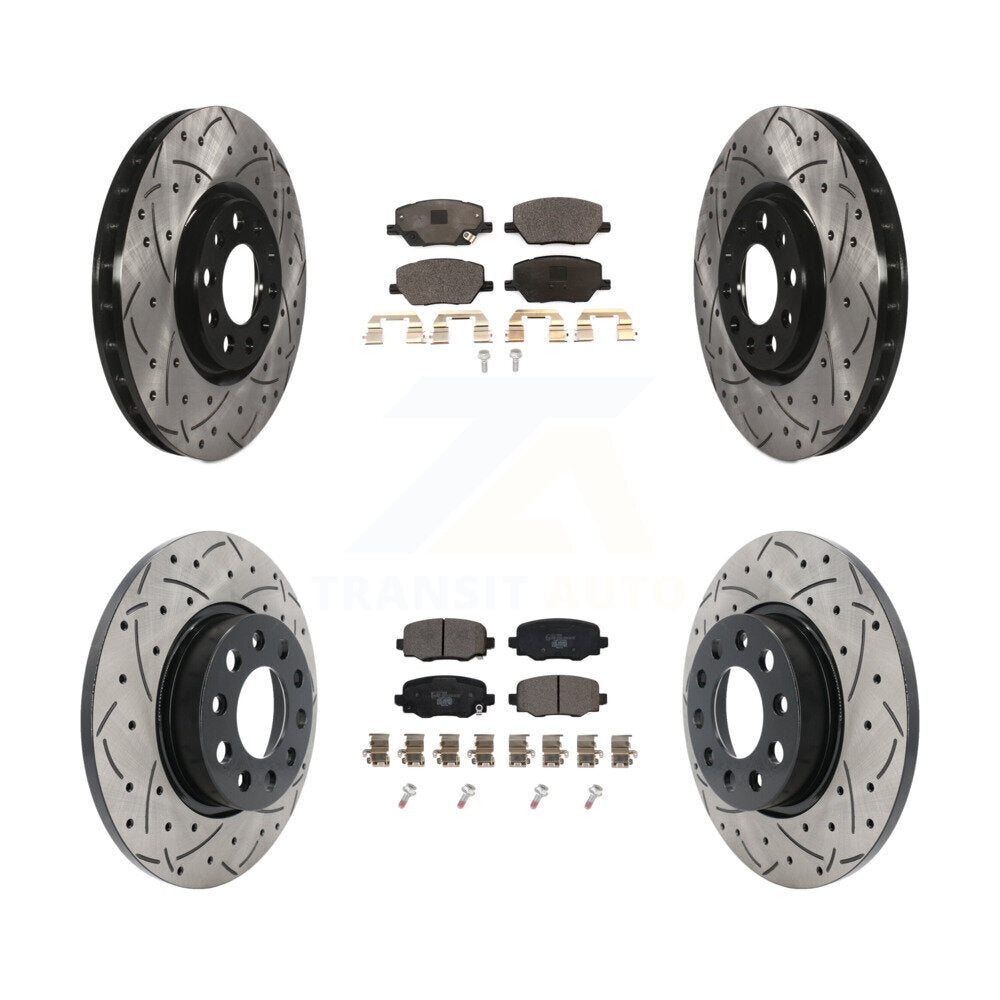 [Avant + Arrière] Kit de disque (percé rainuré revêtu) et plaquette (céramique) de frein pour Jeep Renegade Fiat 500X KDT-100588