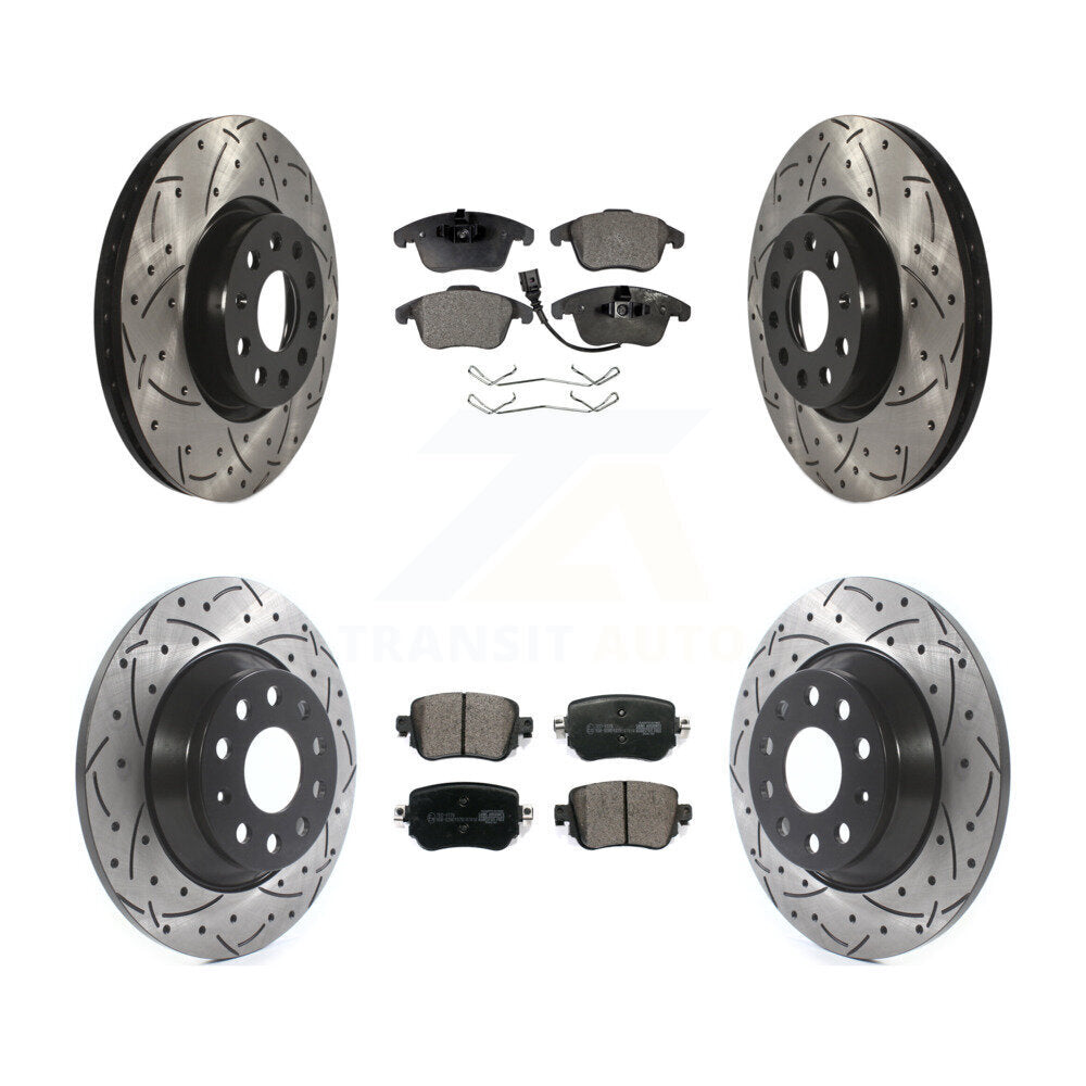 [Avant + Arrière] Kit de disque (percé rainuré revêtu) et plaquette (céramique) de frein pour 2016-2018 Audi Q3 Quattro KDT-100592