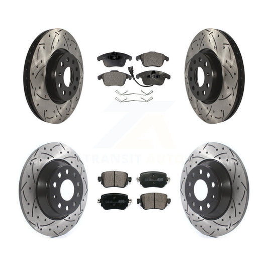 [Avant + Arrière] Kit de disque (percé rainuré revêtu) et plaquette (céramique) de frein pour 2016-2018 Audi Q3 Quattro KDT-100592