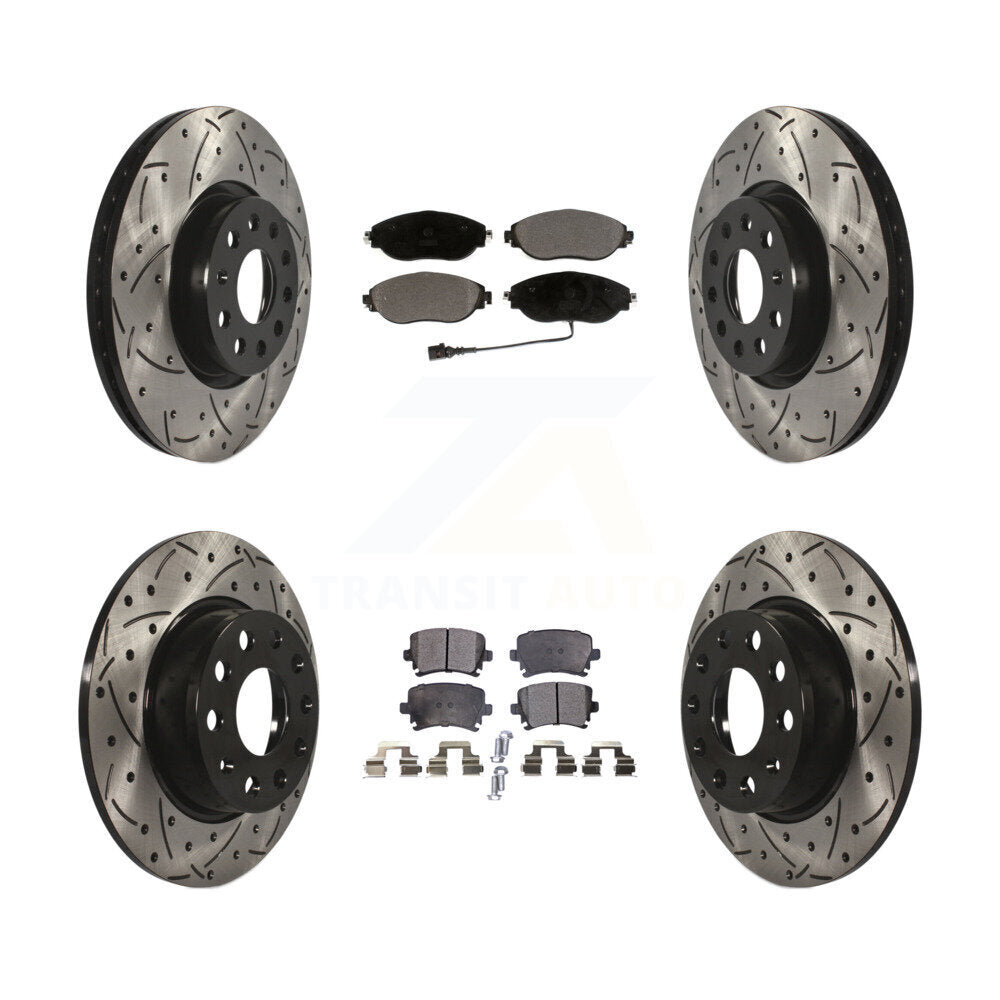 [Avant + Arrière] Kit de disque (percé rainuré revêtu) et plaquette (céramique) de frein pour 2015 Volkswagen GTI avec Performance Package KDT-100593