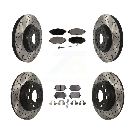 [Avant + Arrière] Kit de disque (percé rainuré revêtu) et plaquette (céramique) de frein pour 2015 Volkswagen GTI avec Performance Package KDT-100593