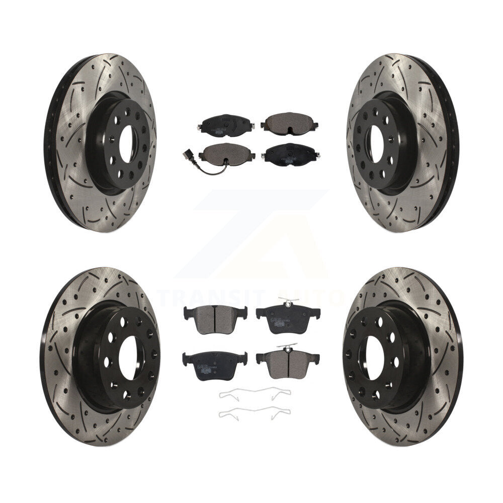 [Avant + Arrière] Kit de disque (percé rainuré revêtu) et plaquette (céramique) de frein pour Audi A3 Quattro Sportback e-tron Volkswagen Taos KDT-100594