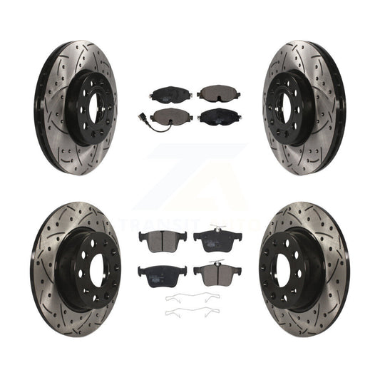 [Avant + Arrière] Kit de disque (percé rainuré revêtu) et plaquette (céramique) de frein pour Audi A3 Quattro Volkswagen e-Golf Taos KDT-100597
