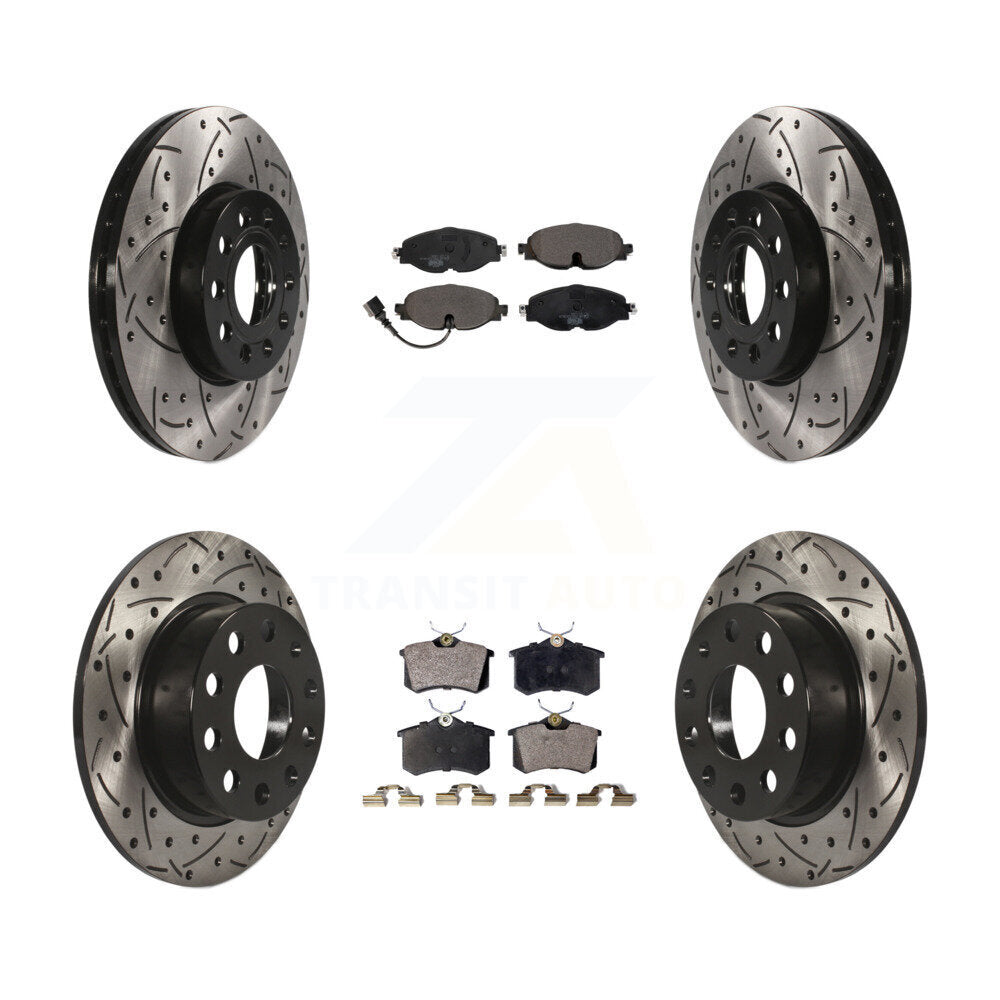 [Avant + Arrière] Kit de disque (percé rainuré revêtu) et plaquette (céramique) de frein pour 2015 Volkswagen Golf SportWagen TDI SE SEL Highline Comfortline Trendline S KDT-100600