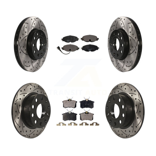 [Avant + Arrière] Kit de disque (percé rainuré revêtu) et plaquette (céramique) de frein pour 2015 Volkswagen Golf SportWagen TDI SE SEL Highline Comfortline Trendline S KDT-100600