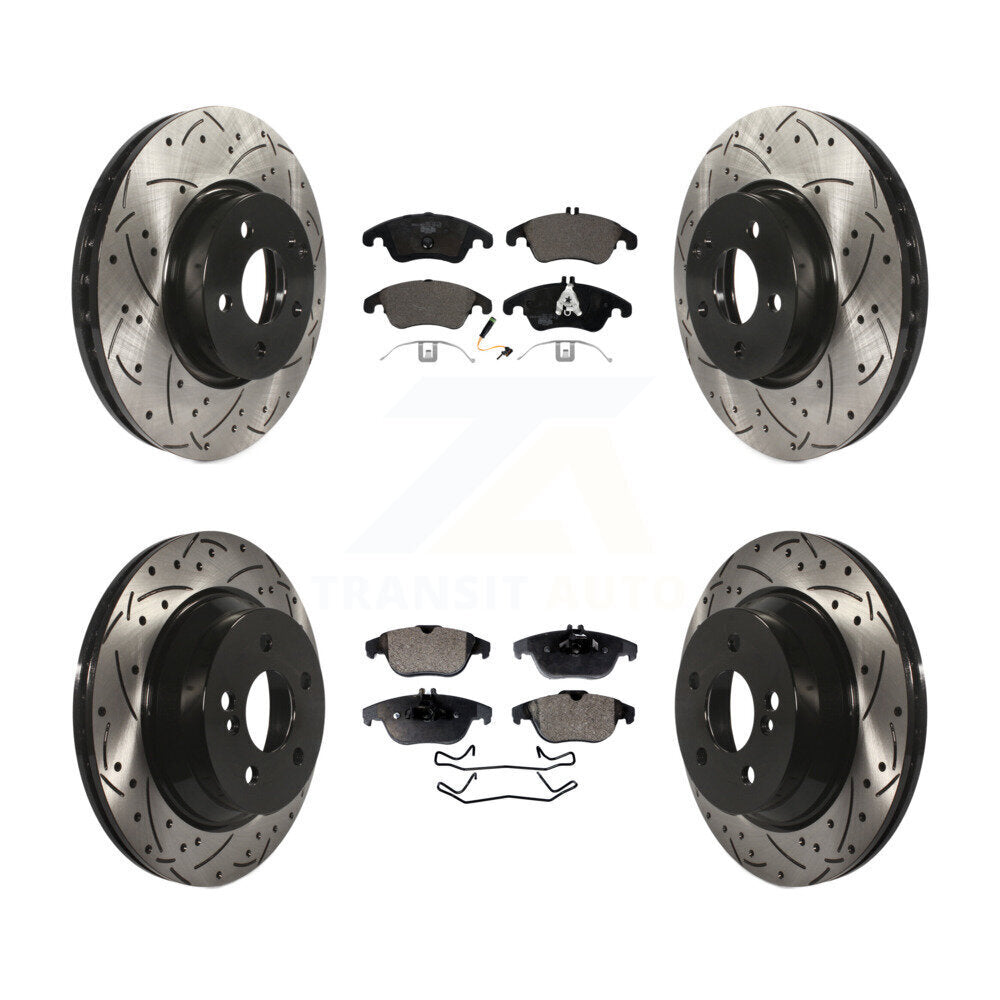 [Avant + Arrière] Kit de disque (percé rainuré revêtu) et plaquette (céramique) de frein pour 2014 Mercedes-Benz E350 Convertible Coupe avec 322mm Diameter Rotor KDT-100603