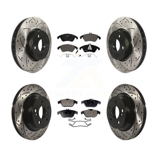 [Avant + Arrière] Kit de disque (percé rainuré revêtu) et plaquette (céramique) de frein pour 2014 Mercedes-Benz E350 Convertible Coupe avec 322mm Diameter Rotor KDT-100603