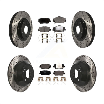 [Avant + Arrière] Kit de disque (percé rainuré revêtu) et plaquette (céramique) de frein pour Kia Sorento Hyundai Santa Fe Sport KDT-100605 par Transit Auto