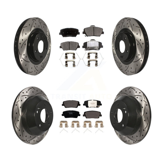 [Avant + Arrière] Kit de disque (percé rainuré revêtu) et plaquette (céramique) de frein pour Kia Sorento Hyundai Santa Fe Sport KDT-100605